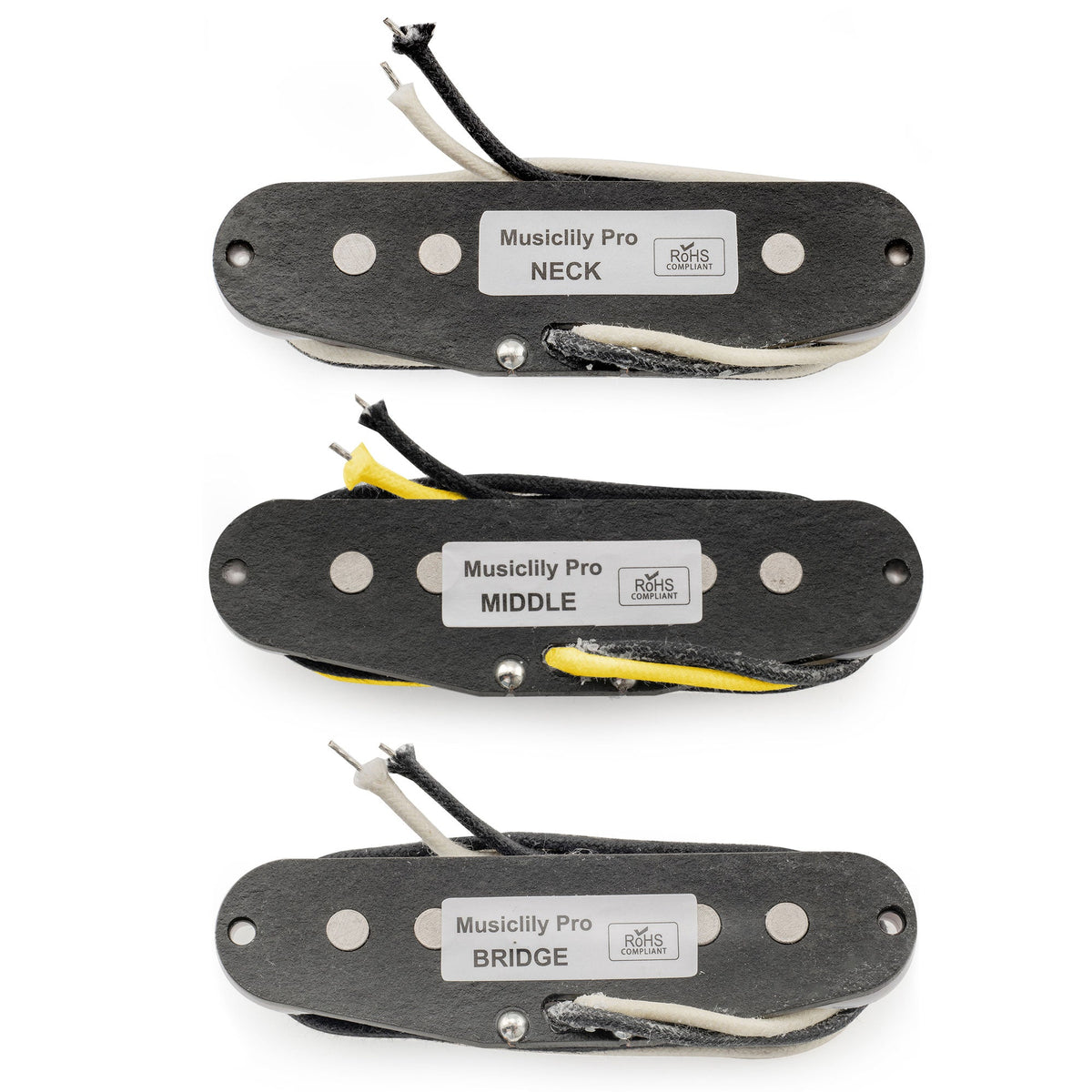 Musiclily Pro ST-50S Staggered Alnico 5 Single Coil Neck Middle Bridge Pickups Set for Strat Style Electric Guitar