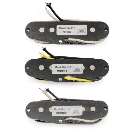 Musiclily Pro ST-50S Staggered Alnico 5 Single Coil Neck Middle Bridge Pickups Set for Strat Style Electric Guitar
