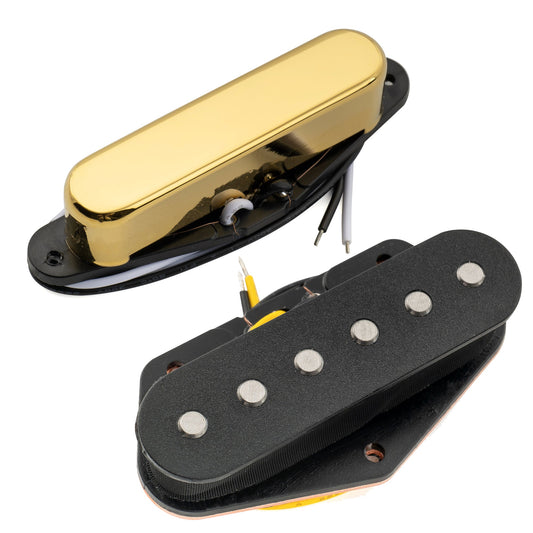 Musiclily Pro TL-60S Alnico 5 Single Coil Neck Bridge Pickups Set 8.2K/7.3K for Tele Style Electric Guitar, Gold