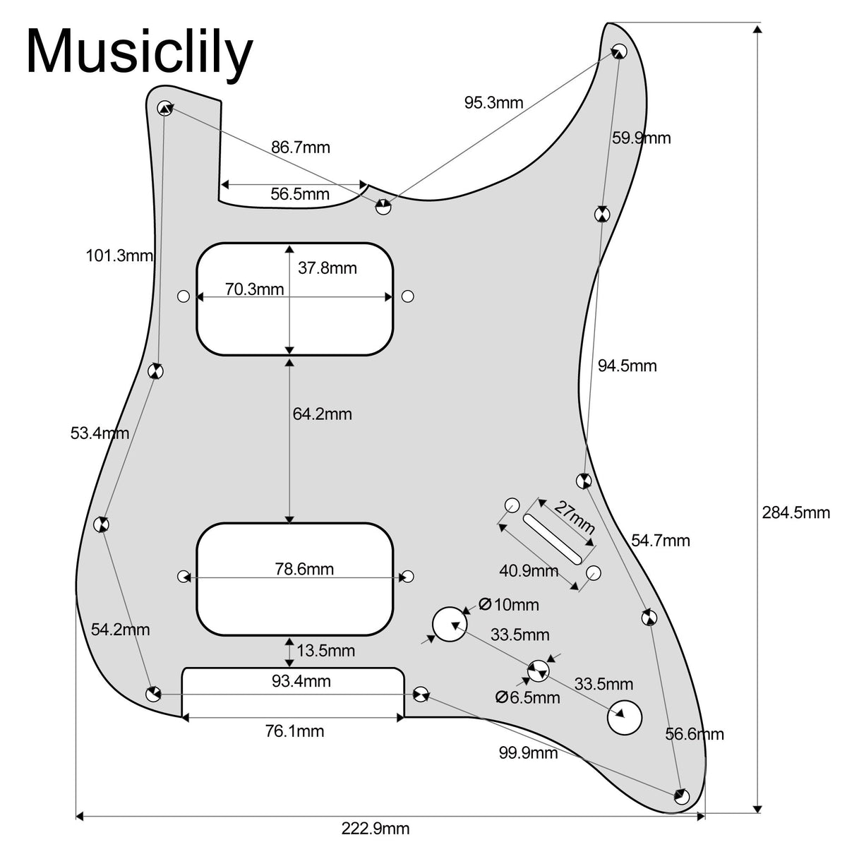 Musiclily Pro-SE ST-HH-OMHA Pre-wired Pickguard with Alnico 5 Humbuckers Mini Toggle Switch for Strat Style Electric Guitar
