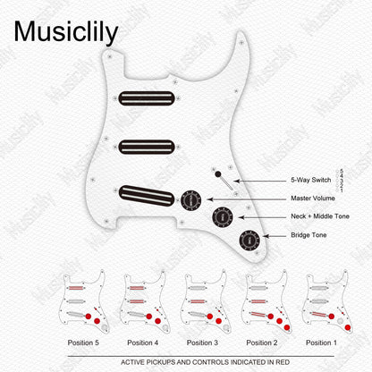 Musiclily Pro-SE ST-DPHA Pre-wired SSS Pickguard with Alnico 5 Mini Rail Humbucker for Strat Style Electric Guitar