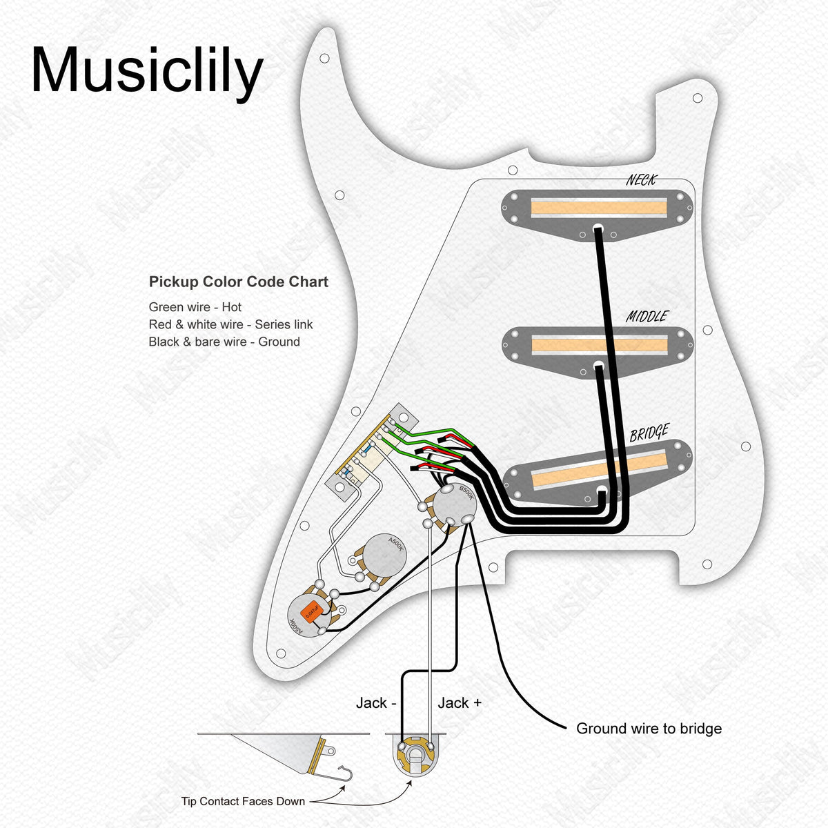 Musiclily Pro-SE ST-DPHC Pre-wired SSS Pickguard with Ceramic Mini Rail Humbucker for Strat Style Electric Guitar