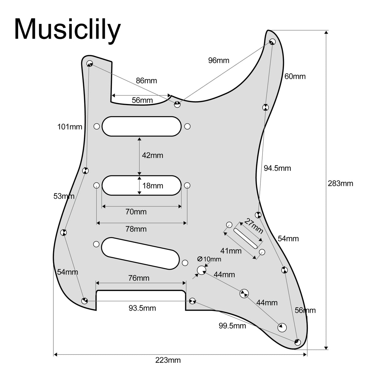 Musiclily Pro-SE ST-DPHC Pre-wired SSS Pickguard with Ceramic Mini Rail Humbucker for Strat Style Electric Guitar