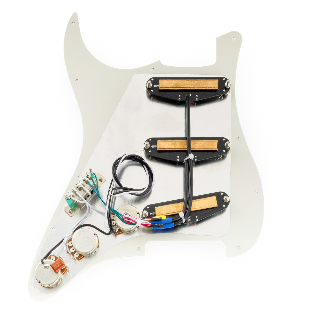 Musiclily Pro-SE ST-DPHC Pre-wired SSS Pickguard with Ceramic Mini Rail Humbucker for Strat Style Electric Guitar