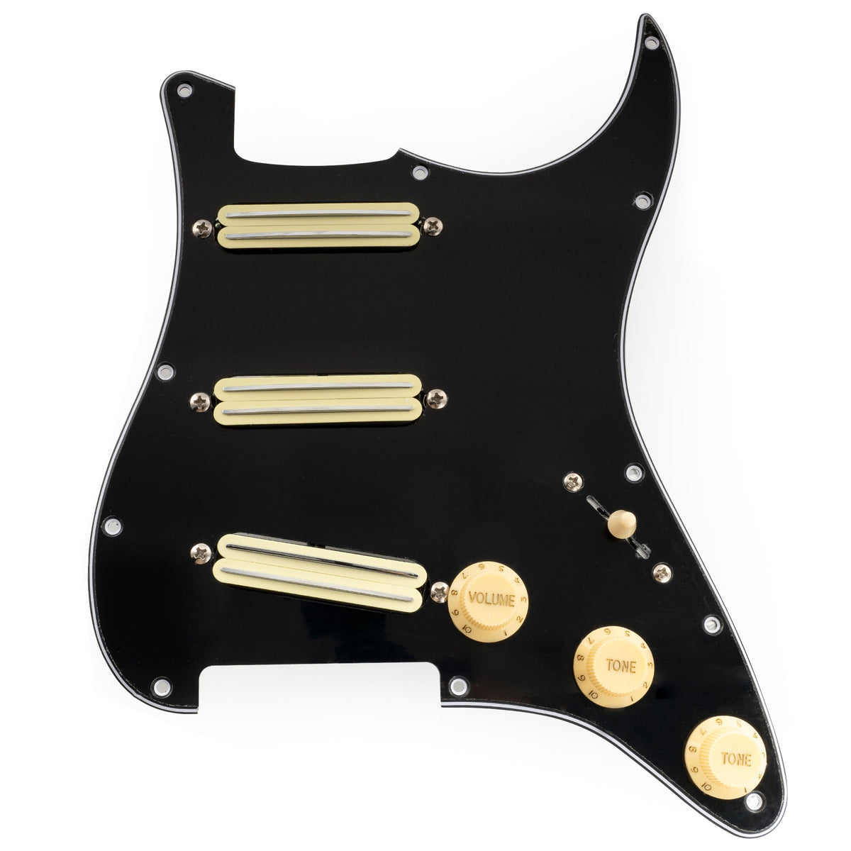Musiclily Pro-SE ST-DPHC Pre-wired SSS Pickguard with Ceramic Mini Rail Humbucker for Strat Style Electric Guitar