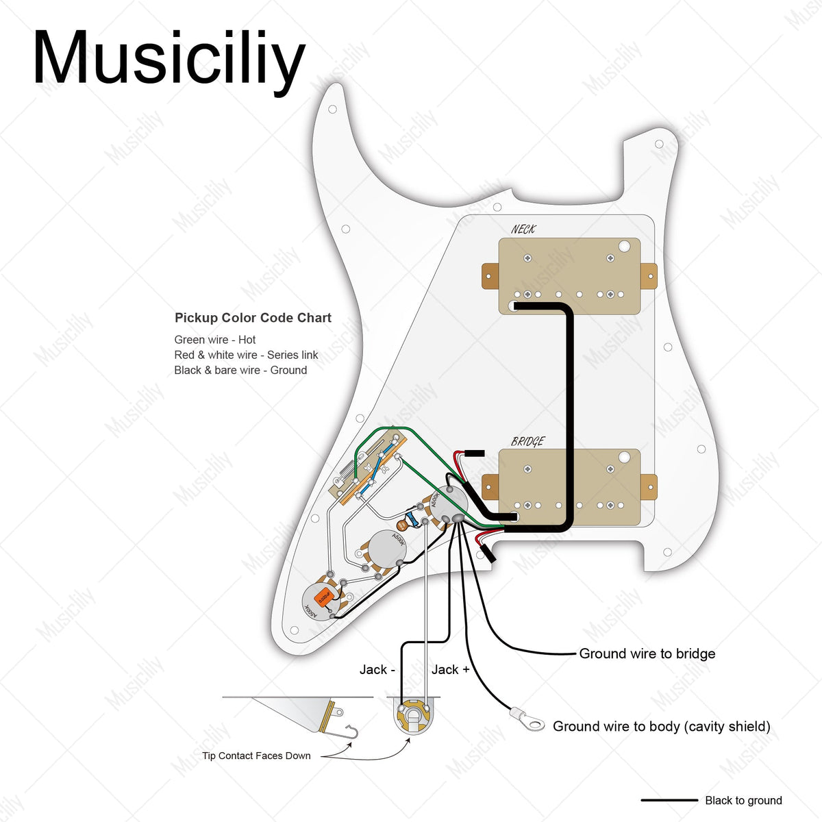 Musiclily Pro Electric Guitar DIY Wiring Kit Upgrade for American Style ST HH with 3-Way Switch and 3A Pots