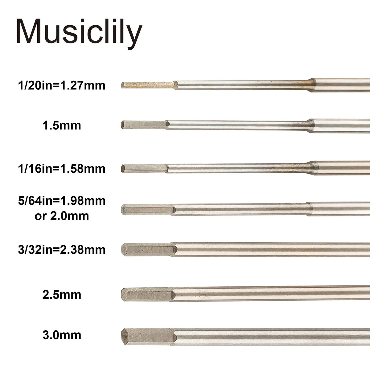 Musiclily Pro High Speed Steel 7Pcs Hex Screwdrivers Hex Keys Wrenches Set for Guitar Bass Bridge Saddles or Knobs Adjustment