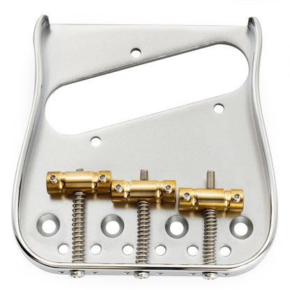 Musiclily Ultra BT014 Left-Handed 54mm(2-1/8 inch) String Spacing Full Solid Brass Plate with Compensated 3-Saddle Curved Tele Style Guitar Bridge