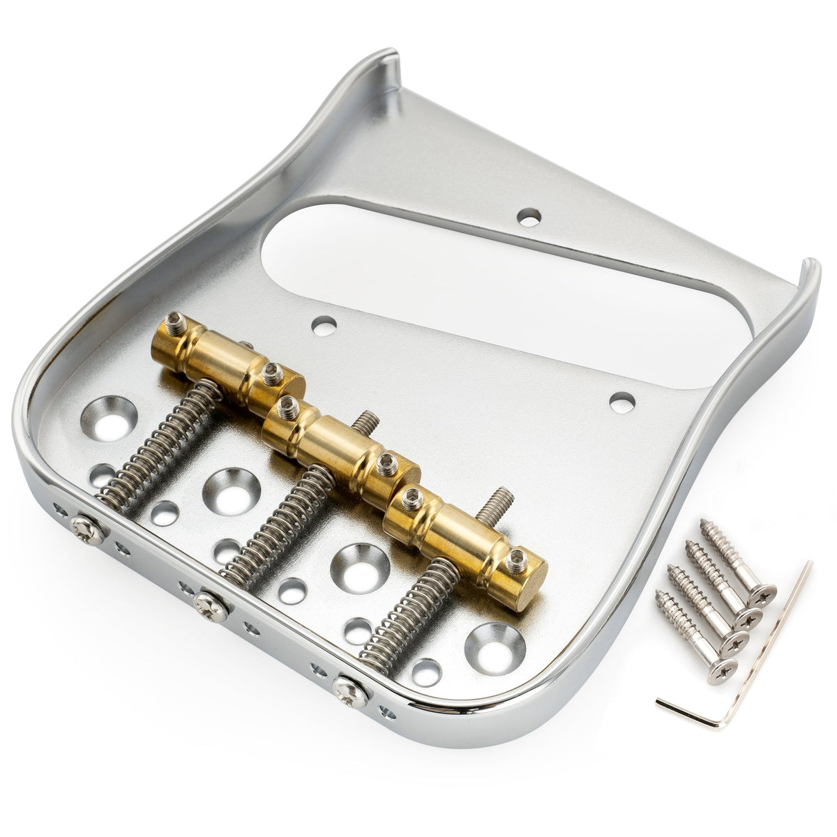 Musiclily Ultra BT014 Left-Handed 54mm(2-1/8 inch) String Spacing Full Solid Brass Plate with Compensated 3-Saddle Curved Tele Style Guitar Bridge