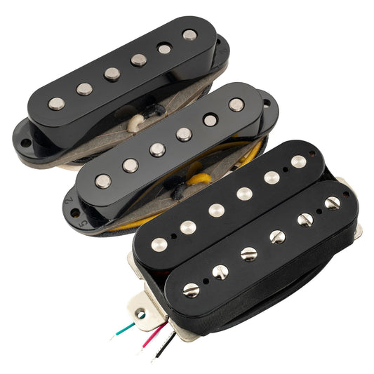 Musiclily Pro ST-TX Alnico 5 Staggered Single Coil Pickups and Uncovered Humbucker ST-HSS Neck Middle Bridge Pickups Set for Strat Style Electric Guitar