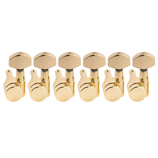 Musiclily Pro R15J-19 Left-Handed 6-in-line 15:1 Ratio 2-Pin Full Sealed Locking Machine Heads Tuners Tuning Pegs Keys with Hex Button for Squier Strat Tele Style Electric Guitar