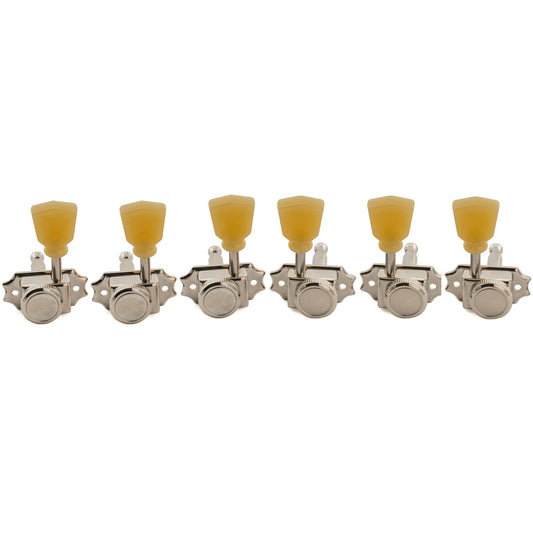 Musiclily Pro R18T-08 3R3L 18:1 Ratio Semi Closed Vintage Hybrid Style Locking Machine Heads Tuners Tuning Pegs Keys with Keystone Button for Acoustic Electric Guitar