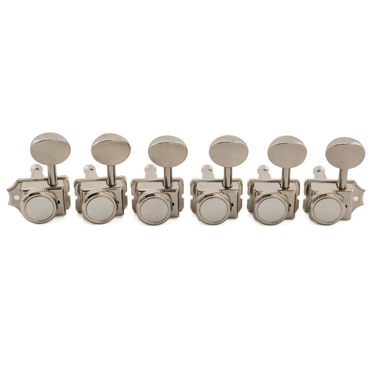 Musiclily Pro R15T-09 Left-Handed 6-in-line 14:1 Ratio Semi Closed Vintage Hybrid Style Locking Machine Heads Tuners with Oval Button for Fender Squier Strat Tele Style Electric Guitar