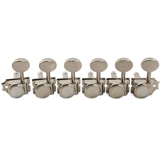 Musiclily Pro R18T-09 Left-Handed 6-in-line 18:1 Ratio Semi Closed Vintage Hybrid Style Locking Machine Heads Tuners with Oval Button for Fender Squier Strat Tele Style Electric Guitar