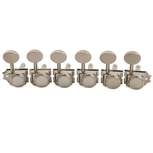 Musiclily Pro R18T-10 6-in-line 18:1 Ratio Semi Closed Vintage Hybrid Style Locking Machine Heads Tuners with Oval Button for Fender Squier Strat Tele Style Electric Guitar