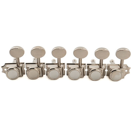 Musiclily Ultra R18T-13 Left-Handed 6-in-line 18:1 Ratio Semi Closed Vintage Hybrid Staggered Locking Machine Heads Tuners with Oval Button for Fender SQ Strat Tele Style Electric Guitar