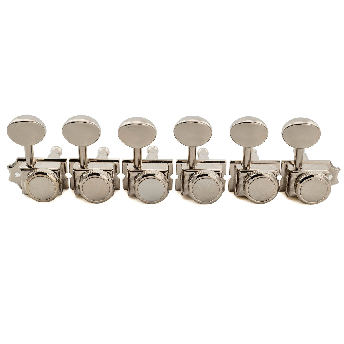 Musiclily Ultra R18T-14 6-in-line 18:1 Ratio Semi Closed Vintage Hybrid Style Staggered Locking Machine Heads Tuners with Oval Button for Fender Squier Strat Tele Style Electric Guitar
