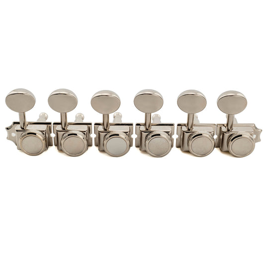 Musiclily Ultra R18T-14 6-in-line 18:1 Ratio Semi Closed Vintage Hybrid Style Staggered Locking Machine Heads Tuners with Oval Button for Fender Squier Strat Tele Style Electric Guitar