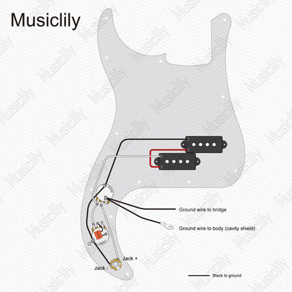 Musiclily Pro Electric Bass Pre-wired Wiring Harness Upgrade for Import Style Precision Bass with 1A1B Pots