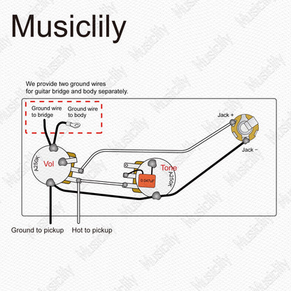 Musiclily Pro Electric Bass Pre-wired Wiring Harness Upgrade for American Style Precision Bass with 2A Pots