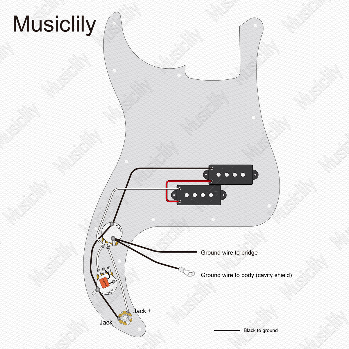 Musiclily Pro Electric Bass Pre-wired Wiring Harness Upgrade for American Style Precision Bass with 2A Pots