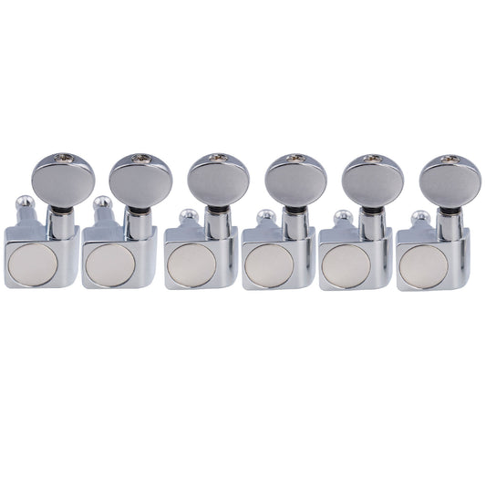Musiclily Pro R18K-21 Left-Handed 6-in-line 18:1 Ratio 2-Pin Full Sealed Staggered Guitar Tuners Machine Heads Tuning Pegs Keys with Vintage Oval Button for Fender Strat Tele Style