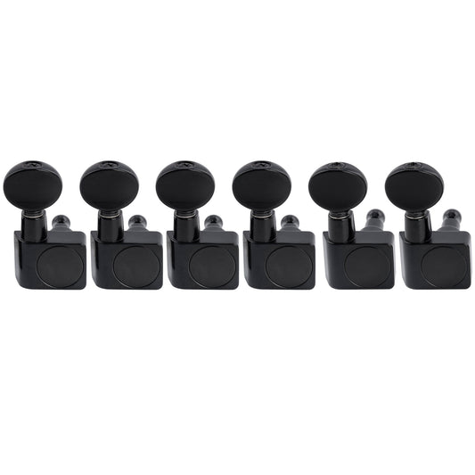 Musiclily Pro R18K-22 6-in-line 18:1 Ratio 2-Pin Full Sealed Staggered Guitar Tuners Machine Heads Tuning Pegs Keys with Vintage Oval Button for Fender Strat Tele Style Electric Guitar