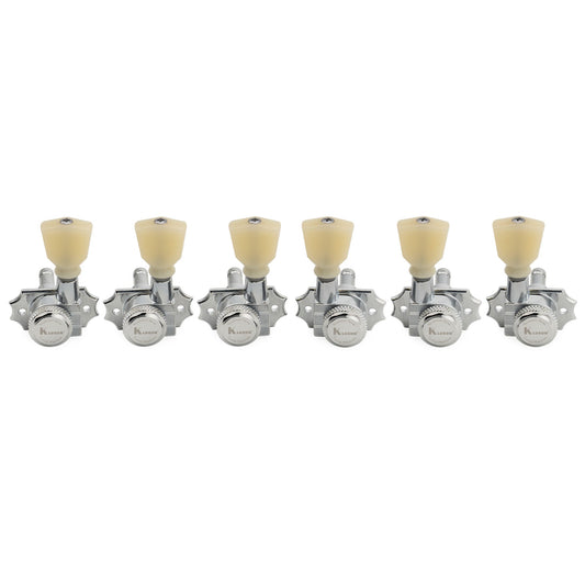 Kluson 3R3L 19:1 Ratio Locking Revolution Series G-Mount Tuning Machine Heads Tuners Tuning Pegs Keys with Keystone Button for Electric Guitar