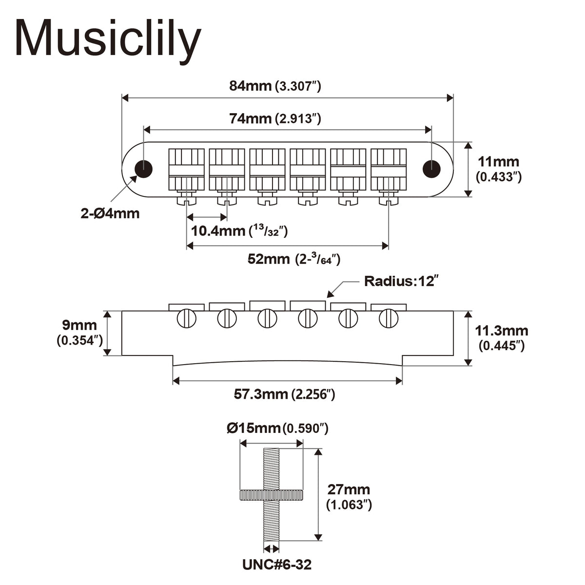 Kluson USA 52mm Replacement Non-Wired ABR-1 Tune-O-Matic Bridge with Brass Saddles for Gibson LP SG Style Electric Guitar