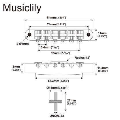 Kluson USA 52mm Replacement Non-Wired ABR-1 Tune-O-Matic Bridge with Brass Saddles for Gibson LP SG Style Electric Guitar